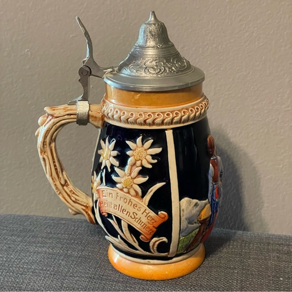 Vintage Gerz DBGM Lidded West German Beer Stein Frohbeim Bierseidel 6" - Picture 1 of 9